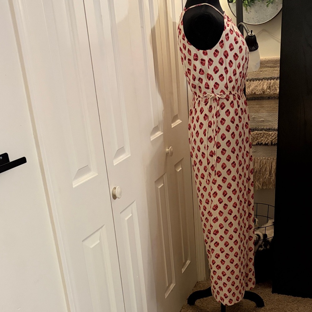 A Love A Elegant Red and Cream Jumpsuit with Wide-Leg - Picture 3 of 7